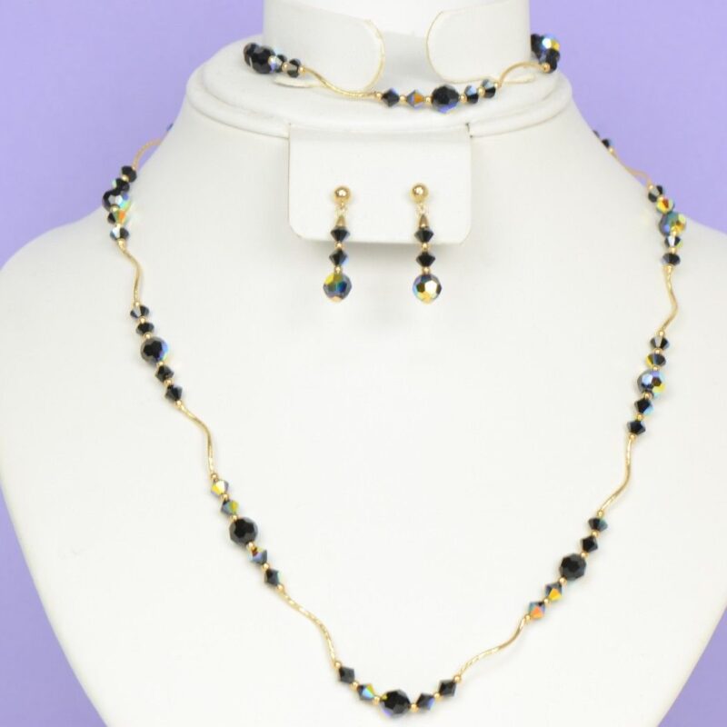 14k Yellow or White Gold Genuine Swarovski Crystal Element Beaded 3pcs Set