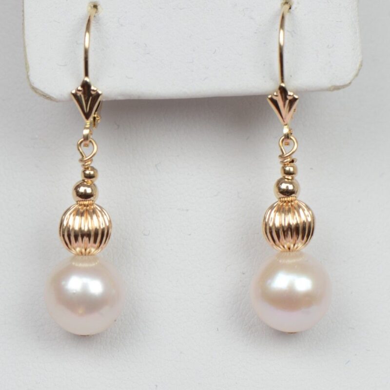 14k Yellow Gold Beautiful Genuine White Pearls 3pcs Set