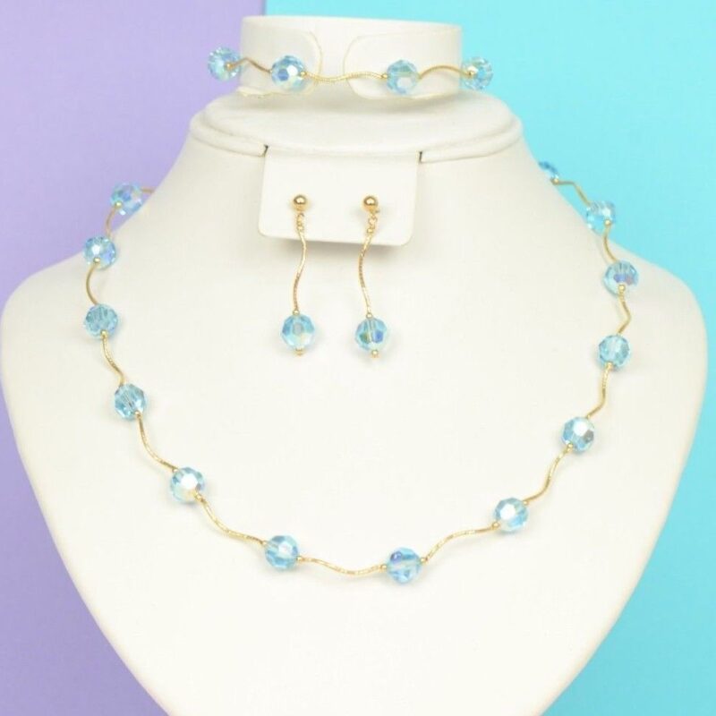 14k Yellow Gold with swarovski crystals Beads 3PCS Women's Set