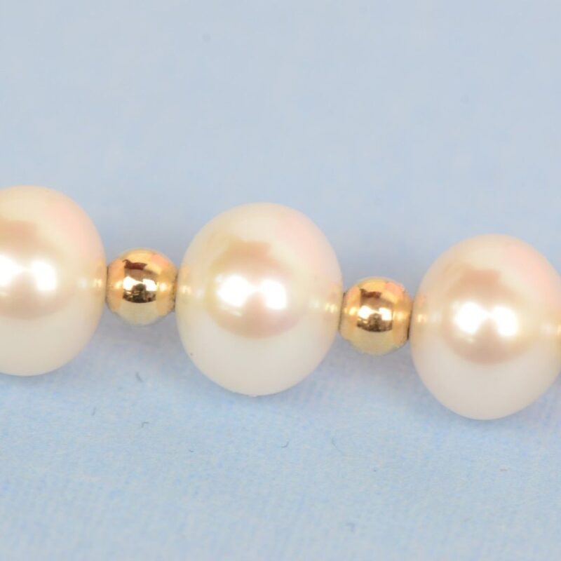 14K Yellow Gold Natural White genuine Pearl Necklace, Bracelet, Earrings Set