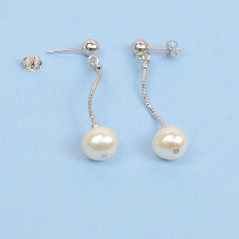 14k White Gold Charming Beautiful Genuine White Pearls Set