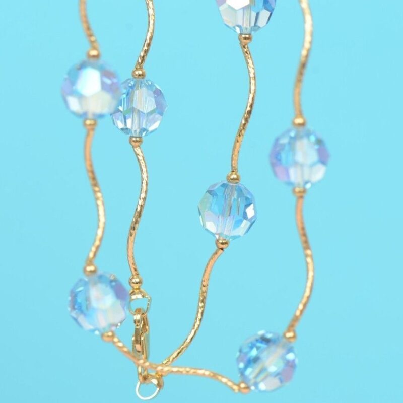 14k Yellow Gold with swarovski crystals Beads 3PCS Women's Set