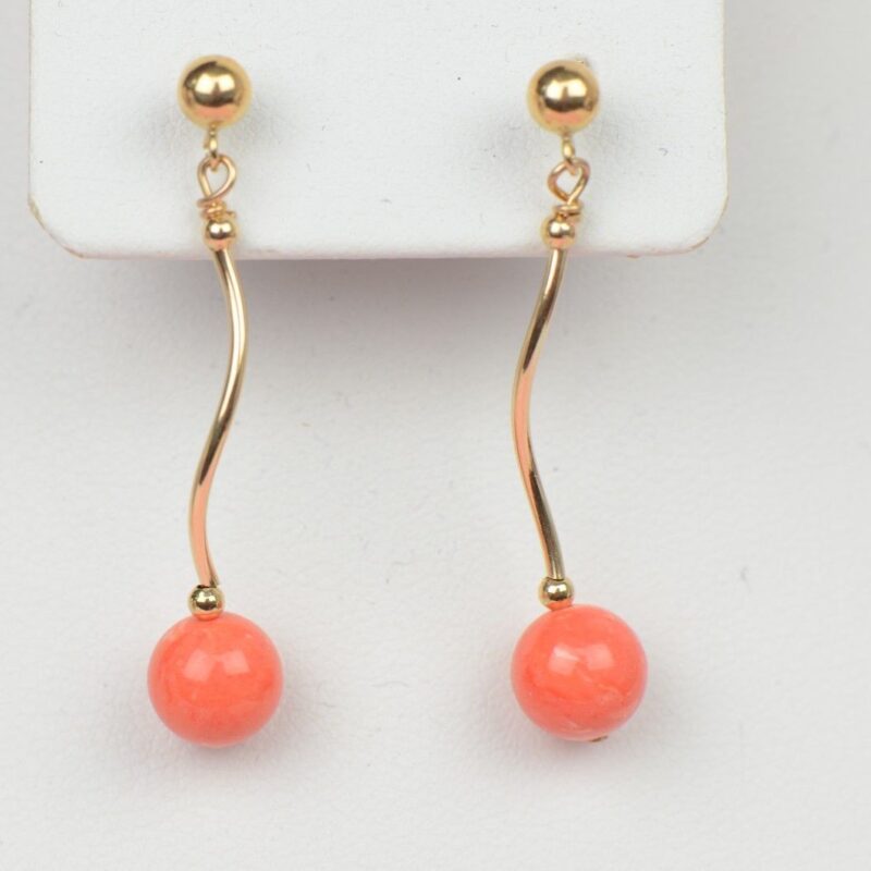 14k Yellow Gold Peach Synthetic Coral 3pcs Set