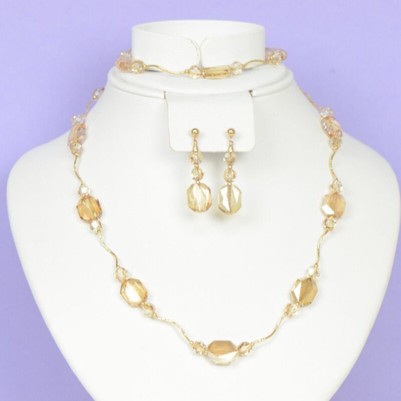 14k Yellow or White Gold Genuine Swarovski Crystal Beads 3pcs Set