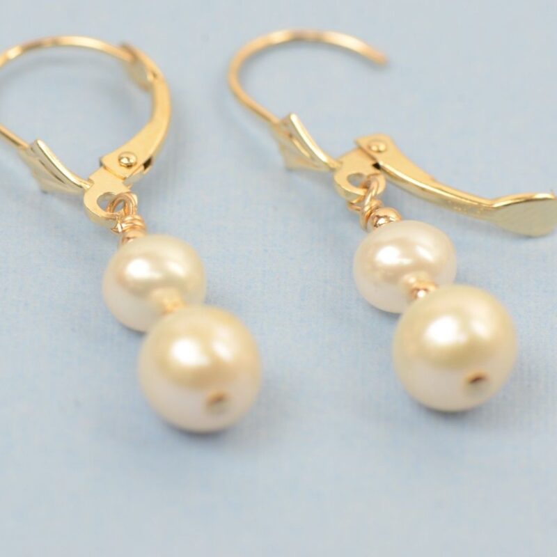 14k Gold Natural Genuine White Pearls Necklace Bracelet Earrings 3pcs Set