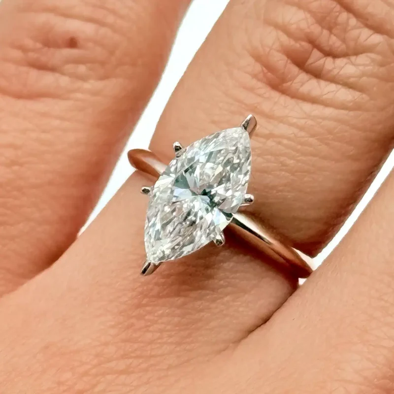 2 1/5 ct tw Marquise Lab Diamond Ring – 14K White & Rose Gold