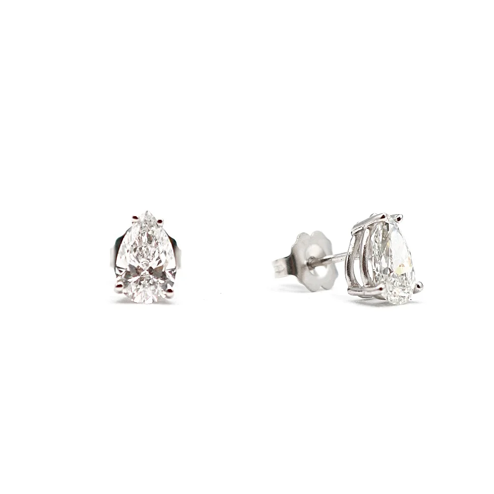 14K White Gold Pear-Shaped Lab Diamond Stud Earrings – 1.47 ct tw