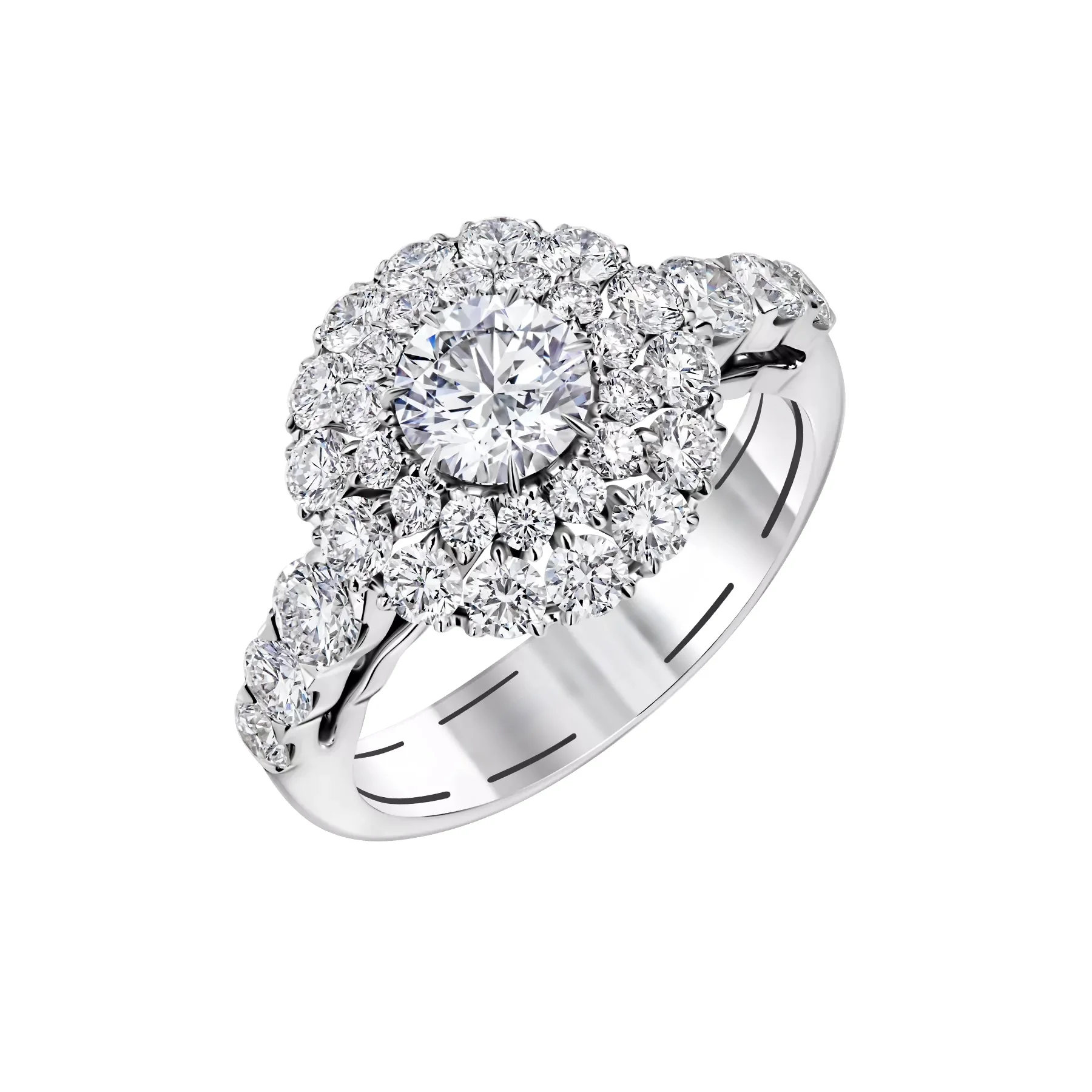 14K White Gold Double Halo Ring – 2.20 CT Lab-Created Round Diamonds