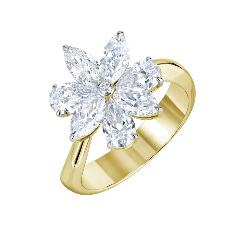 Floral Inspired 14K Yellow Gold Ring featuring 2.65 Carat Lab-Created Diamonds.