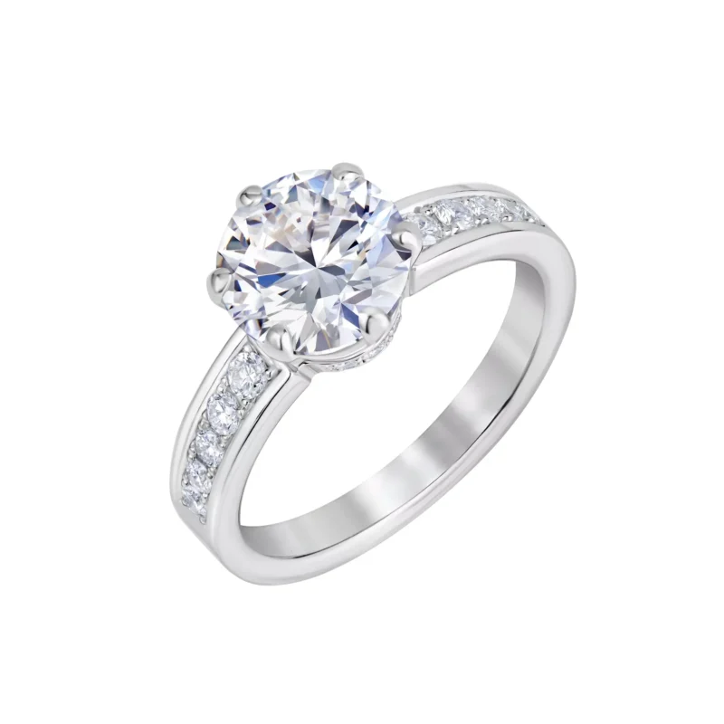 14K White Gold Engagement Ring – 2.35 ct Lab-Created Diamonds, Round Brilliant Cut with Side Stones