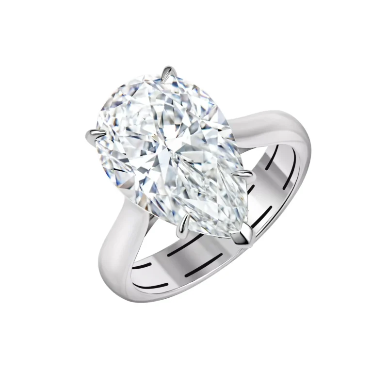 14K White Gold Solitaire Ring – 5.20 ct Lab-Created Pear Cut Diamond