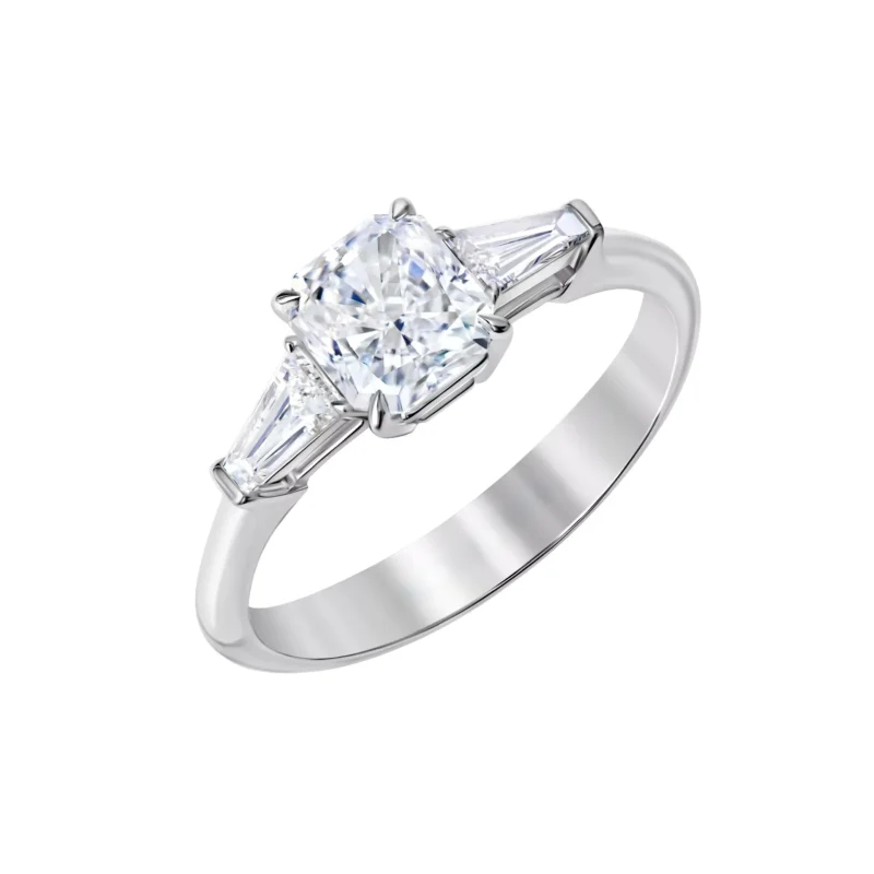 14K White Gold Three-Stone Ring – 1.39 ct tw Lab-Created Diamonds, Radiant & Tapered Baguette Cut