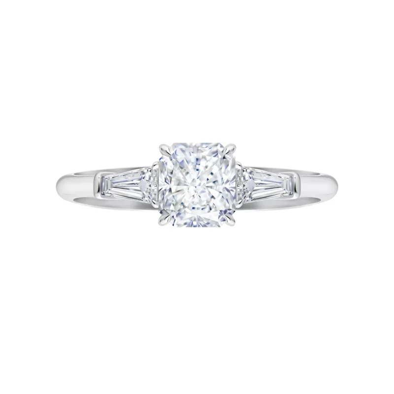 14K White Gold Three-Stone Ring – 1.39 ct tw Lab-Created Diamonds, Radiant & Tapered Baguette Cut