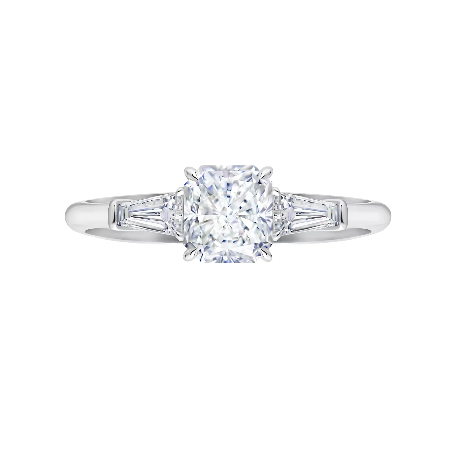 14K White Gold Three-Stone Ring – 1.39 ct tw Lab-Created Diamonds, Radiant & Tapered Baguette Cut - Image 2