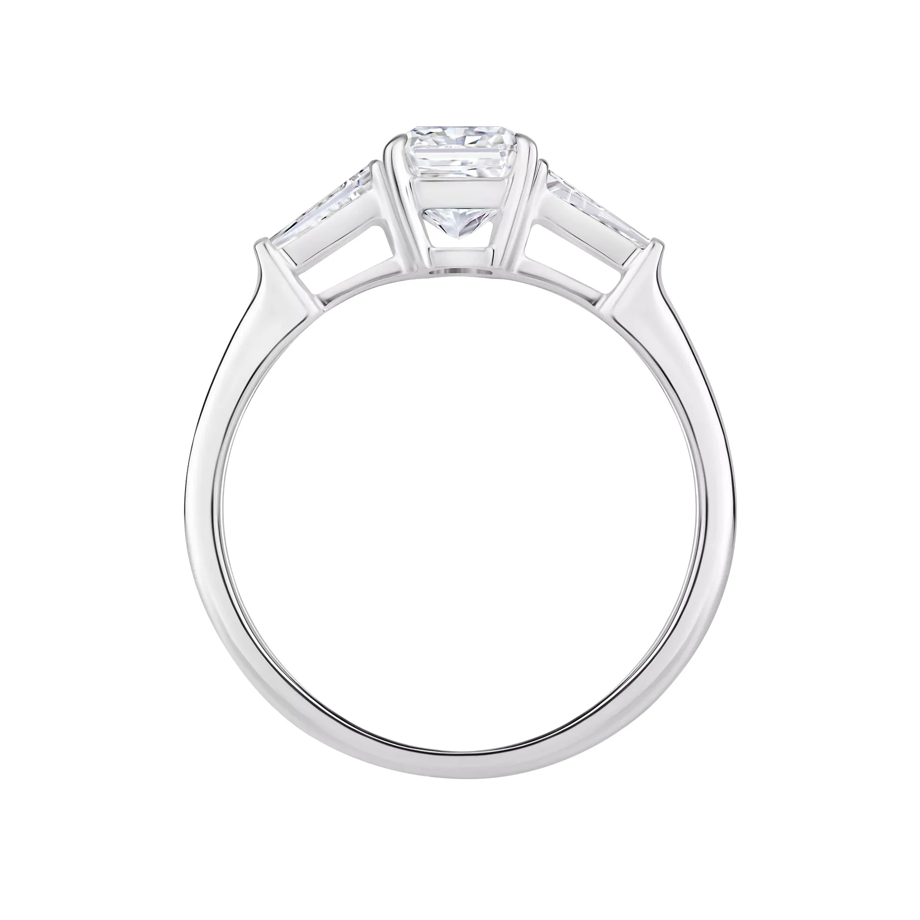 14K White Gold Three-Stone Ring – 1.39 ct tw Lab-Created Diamonds, Radiant & Tapered Baguette Cut - Image 3