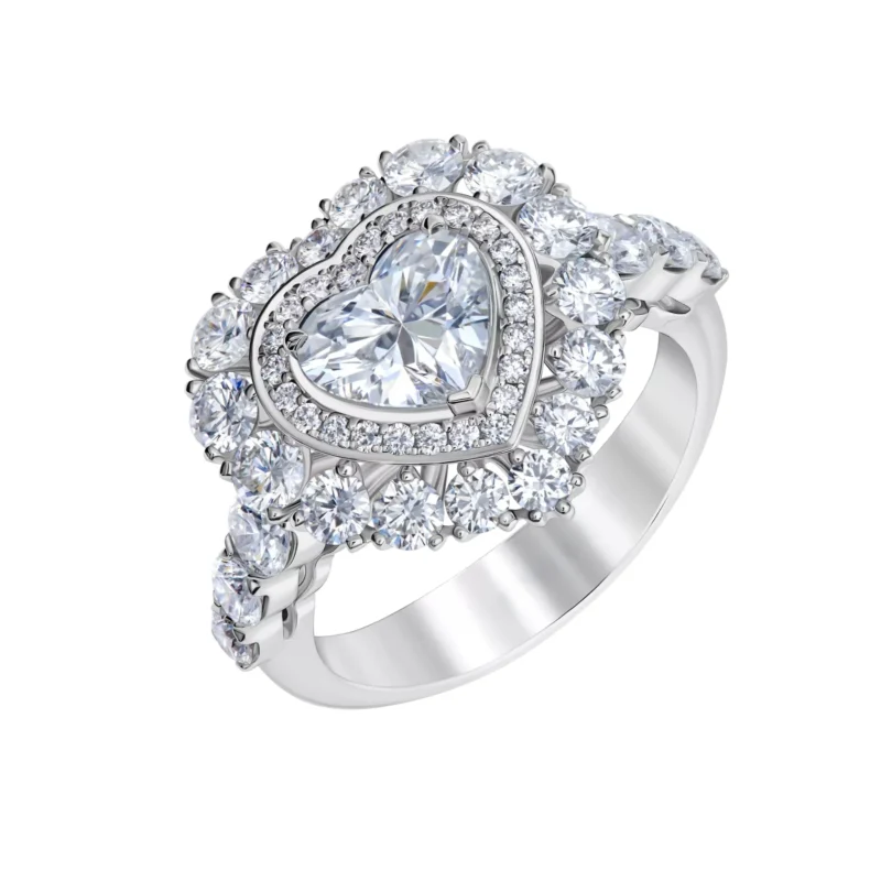 14K White Gold Heart Halo Ring – 2.76 ct tw Lab-Created Diamonds
