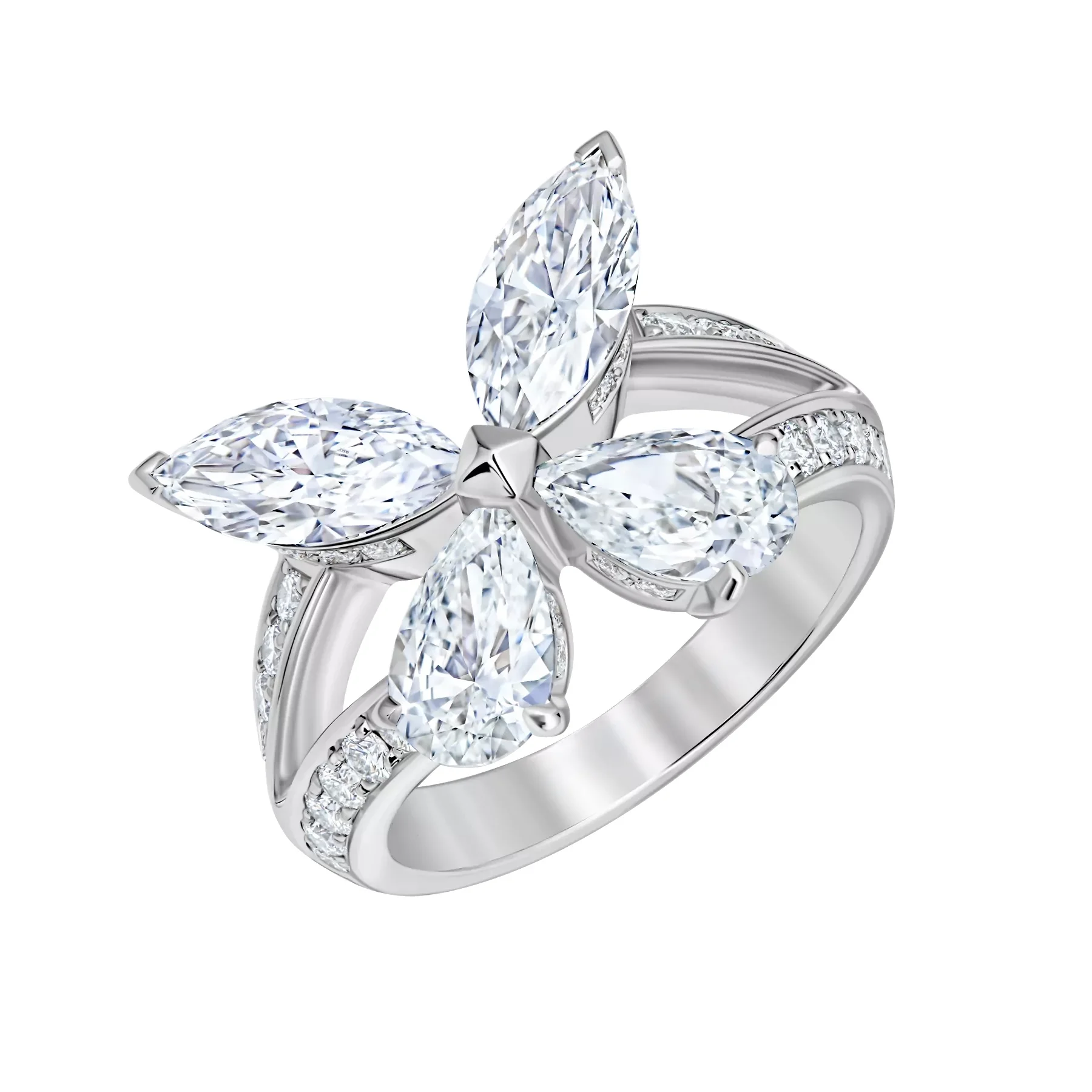 14K White Gold Butterfly Design Ring – 3.20 ct tw Lab-Created Diamonds