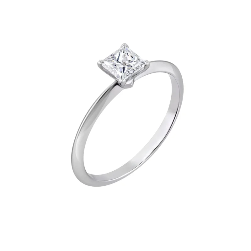 14K White Gold Solitaire Ring – 0.50 ct Lab-Created Princess Cut Diamond