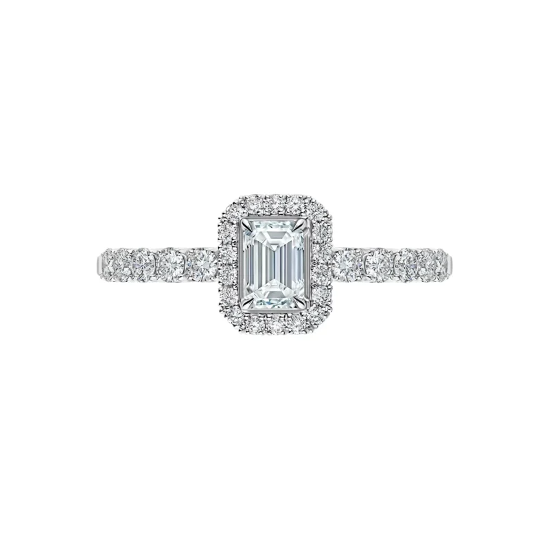 14K White Gold Halo Ring – 0.60 ct tw Lab-Created Emerald Cut Diamond