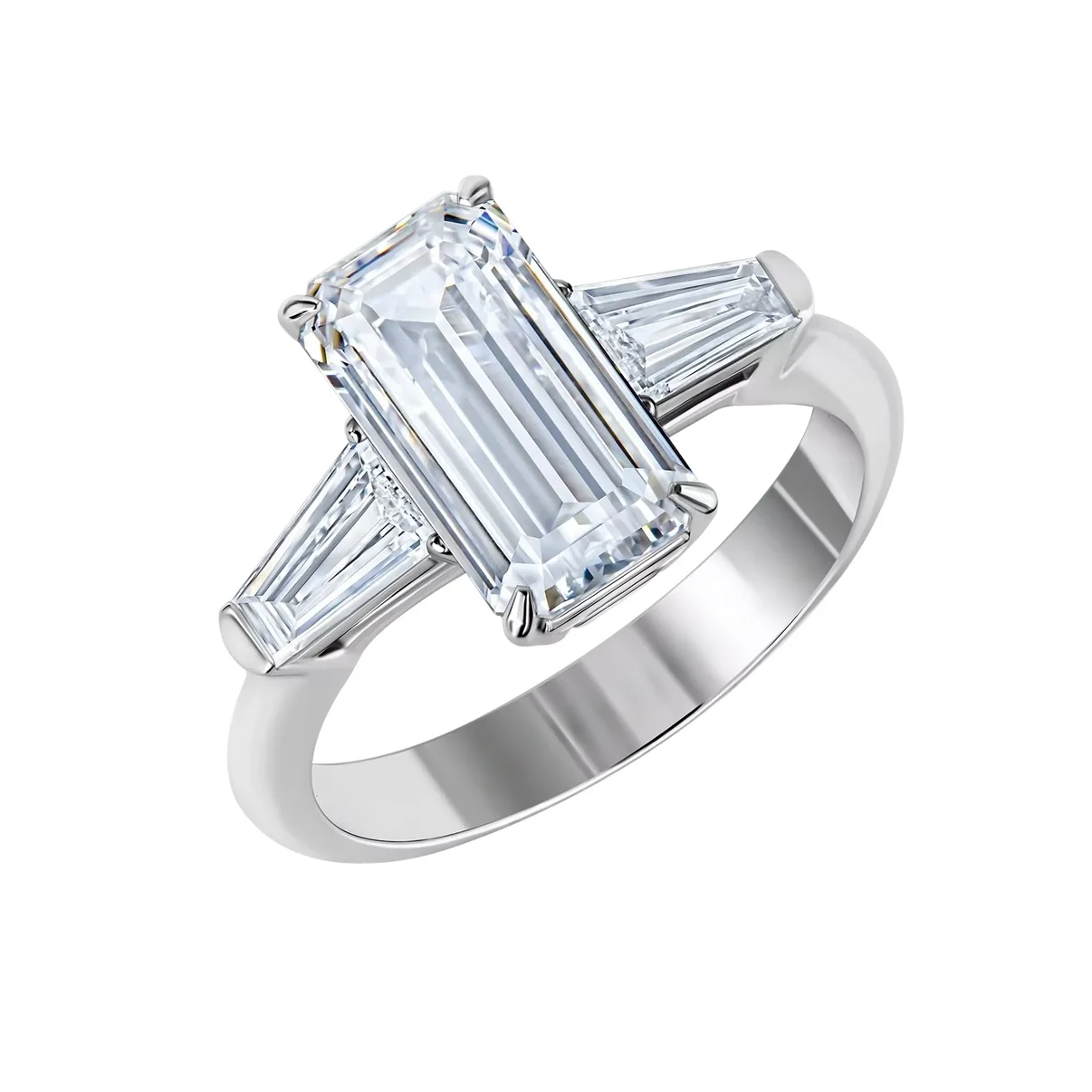14K White Gold Ring with 2.46 CT Lab-Created Diamonds – Emerald & Tapered Baguette Cut