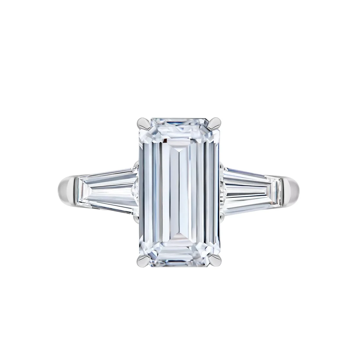14K White Gold Ring with 2.46 CT Lab-Created Diamonds – Emerald & Tapered Baguette Cut - Image 2