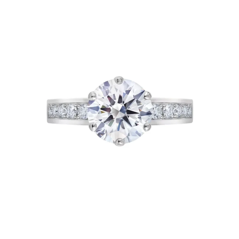 14K White Gold Engagement Ring – 2.35 ct Lab-Created Diamonds, Round Brilliant Cut with Side Stones