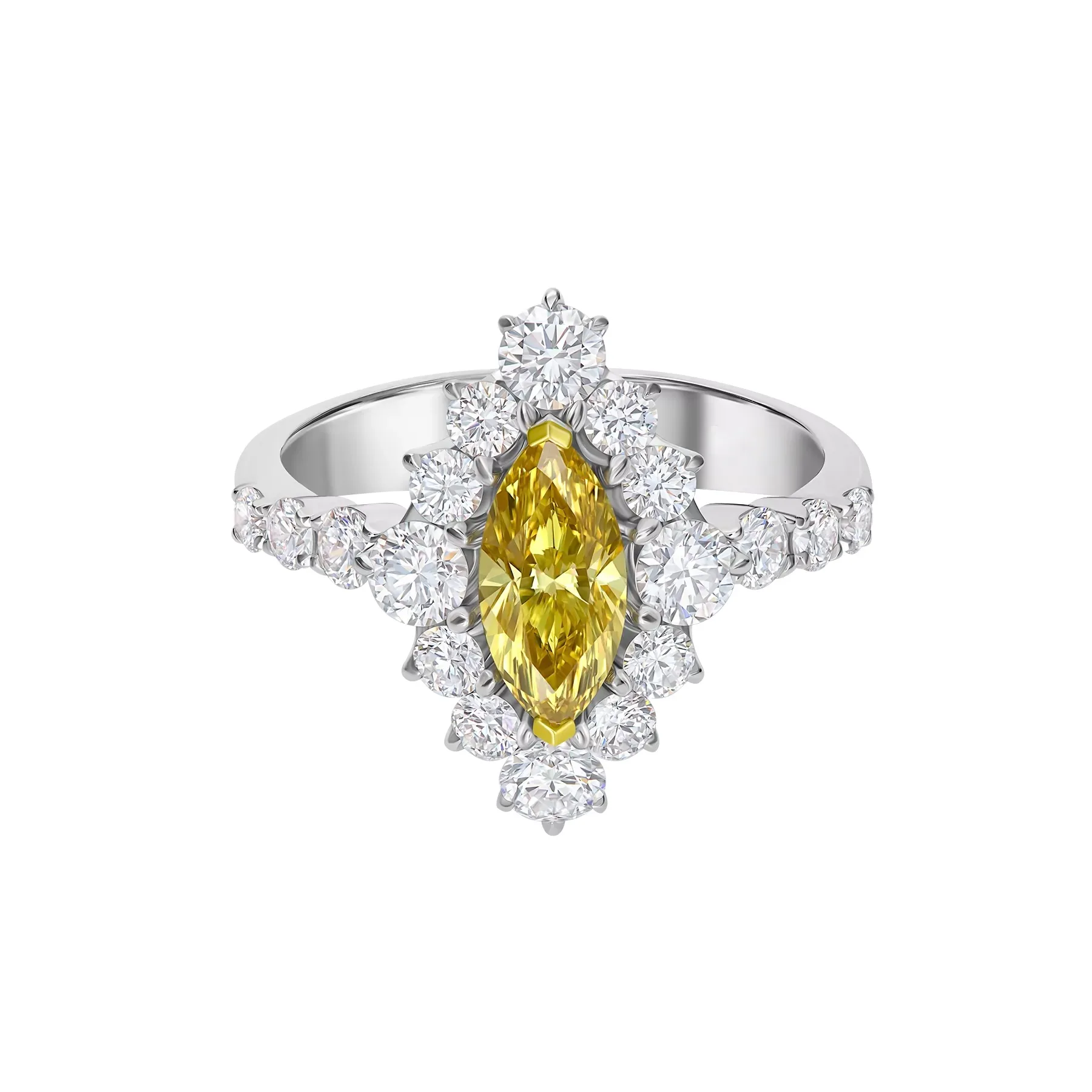 14K White Gold Fancy Yellow Marquise Diamond Halo Ring – 2.36 Carat Lab-Grown Diamonds - Image 2