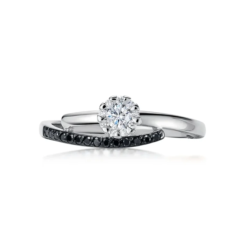 14k White Gold Ring with Black Lab-Created Diamonds