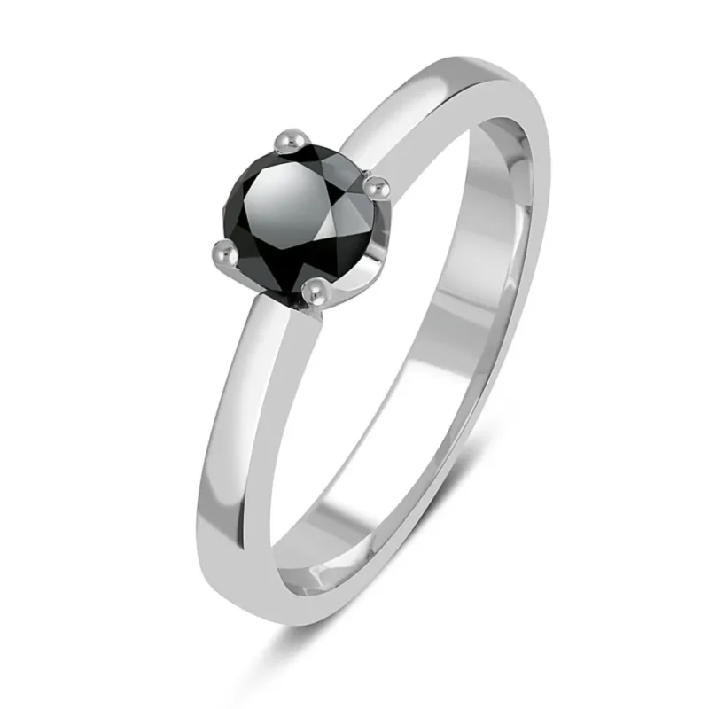 14k White Gold Ring with 0.50 Carat Black Lab-Created Diamond
