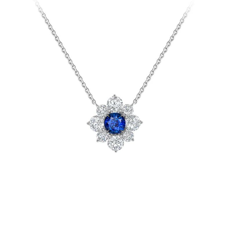 Floral Pendant Necklace - 1.27 ct Lab Diamonds & Sapphire