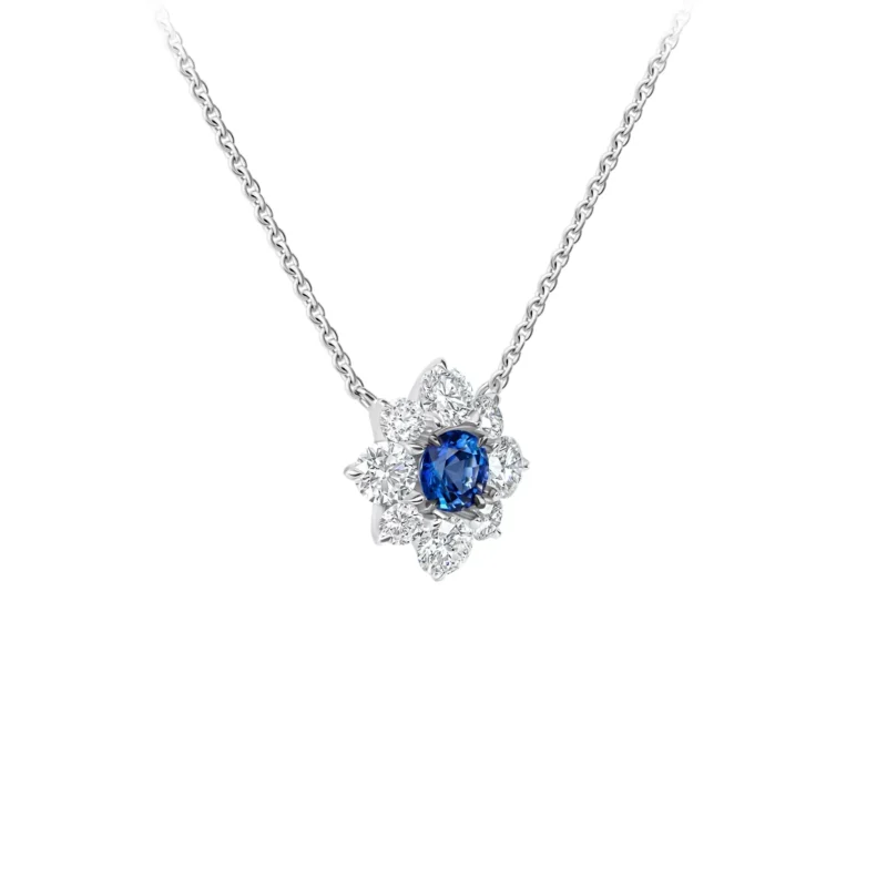 Floral Pendant Necklace - 1.27 ct Lab Diamonds & Sapphire