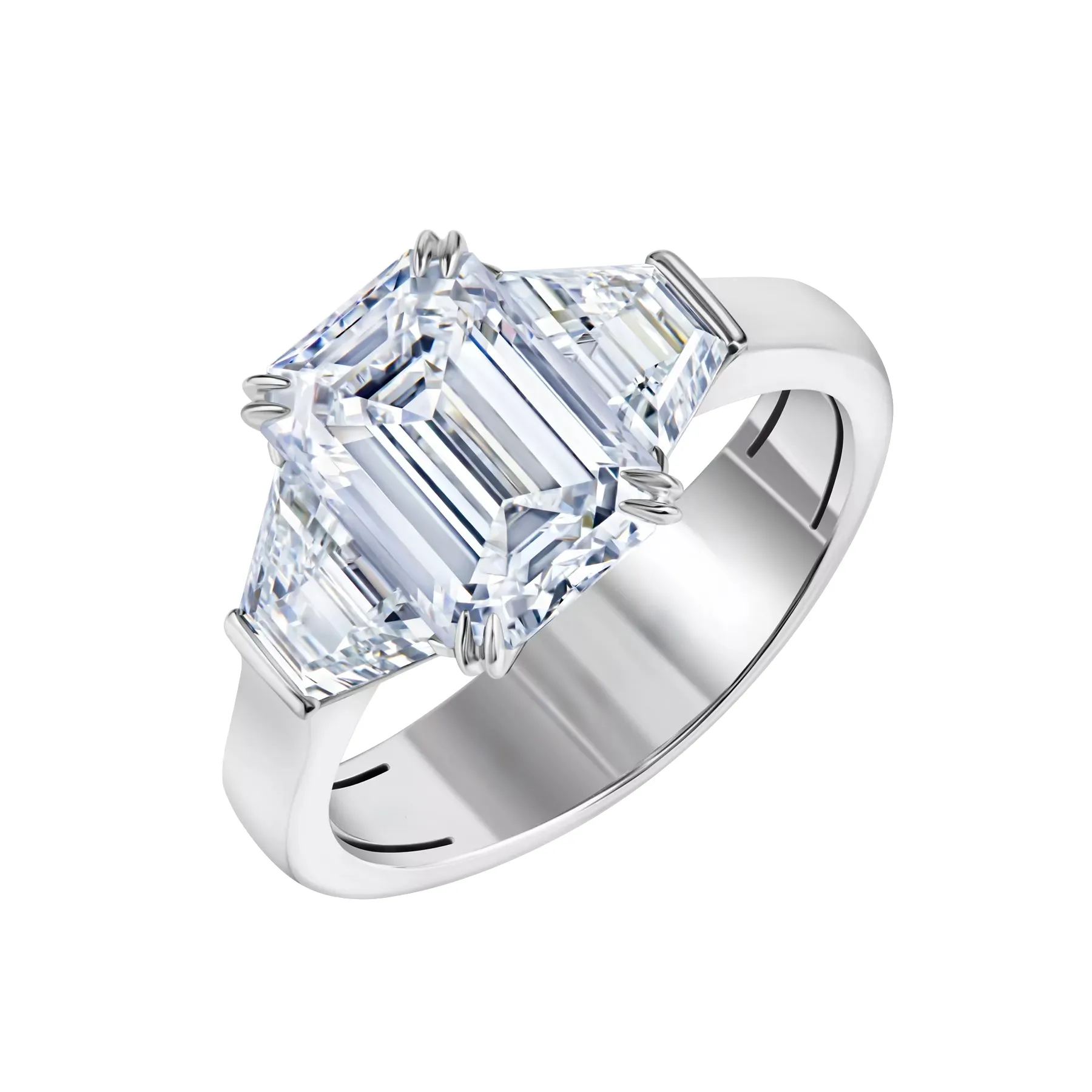 Emerald Cut Three-Stone Gold Ring - 3.61 ct Lab Diamonds