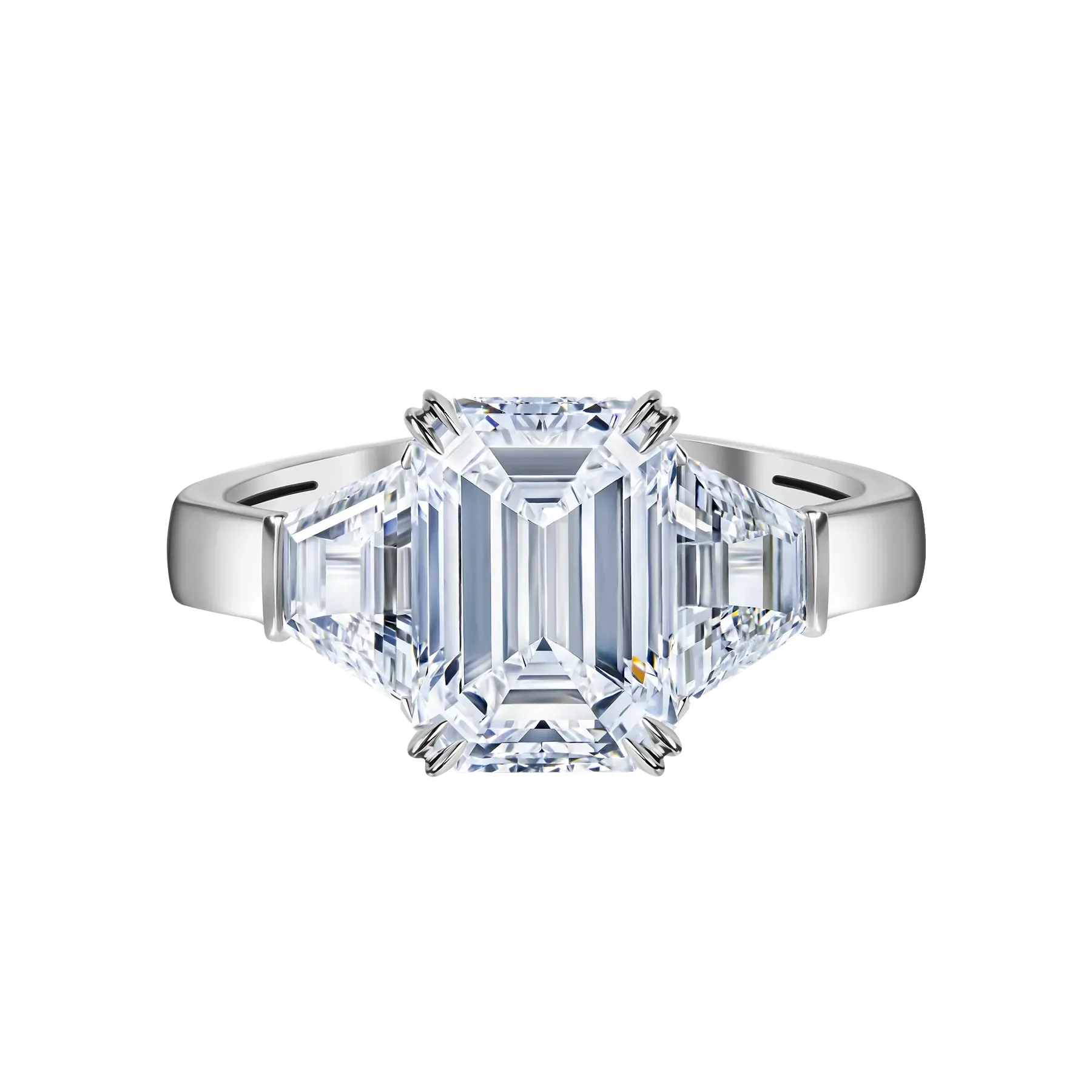 Emerald Cut Three-Stone Gold Ring - 3.61 ct Lab Diamonds - Image 2