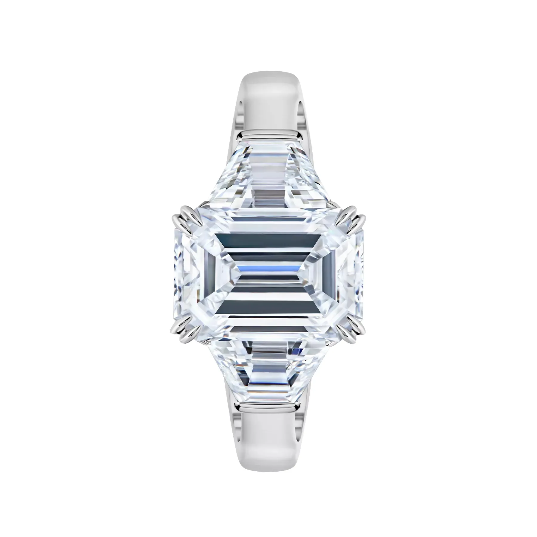 Emerald Cut Three-Stone Gold Ring - 3.61 ct Lab Diamonds - Image 3