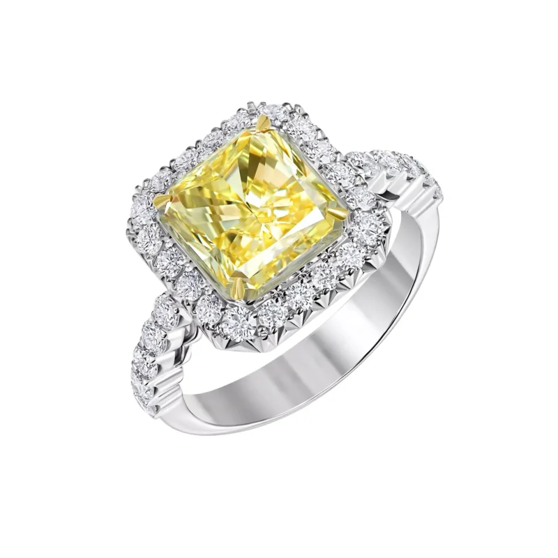6.86 ct Yellow Radiant Cut Halo Lab Diamond Ring