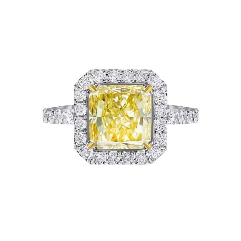 6.86 ct Yellow Radiant Cut Halo Lab Diamond Ring