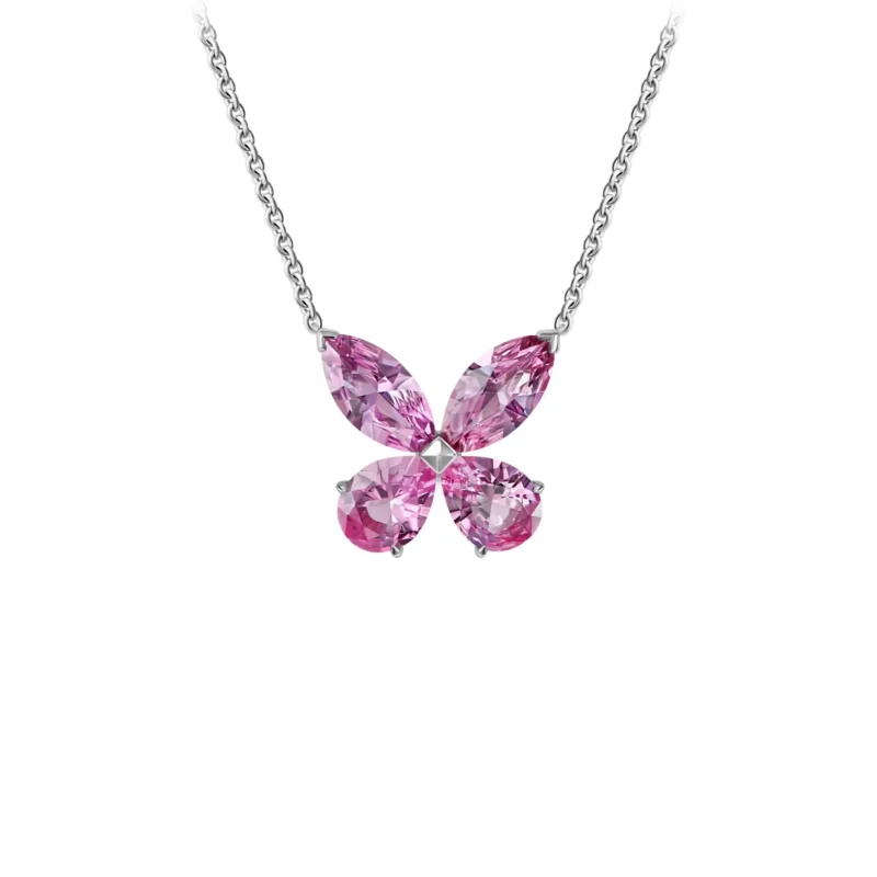 Butterfly Pendant Necklace - 3.29 ct Pink Sapphires