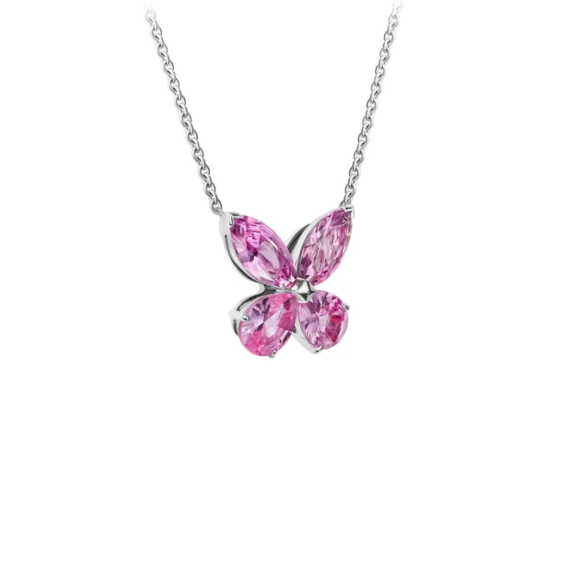 Butterfly Pendant Necklace - 3.29 ct Pink Sapphires