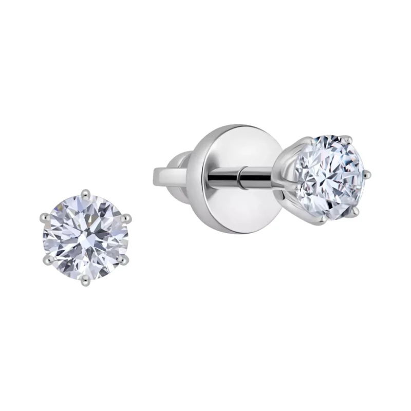 Round Cut Stud Gold Earrings - 1.19 ct Lab Diamonds