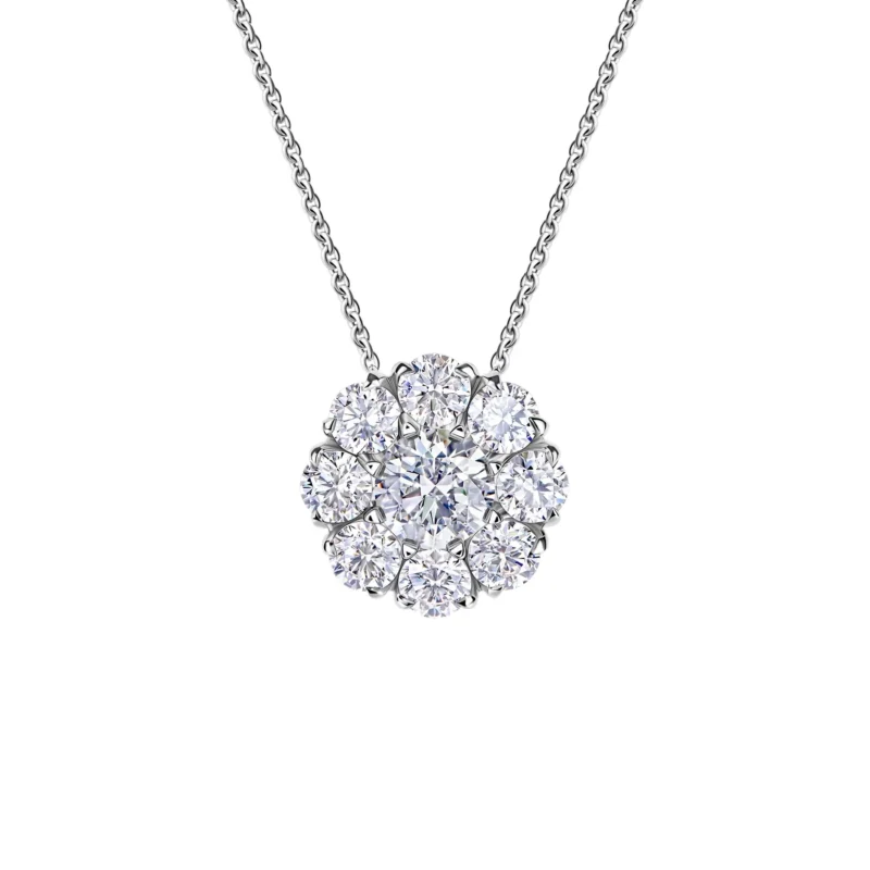 Round Cut Cluster Pendant Necklace - 2.48 ct Lab Diamonds