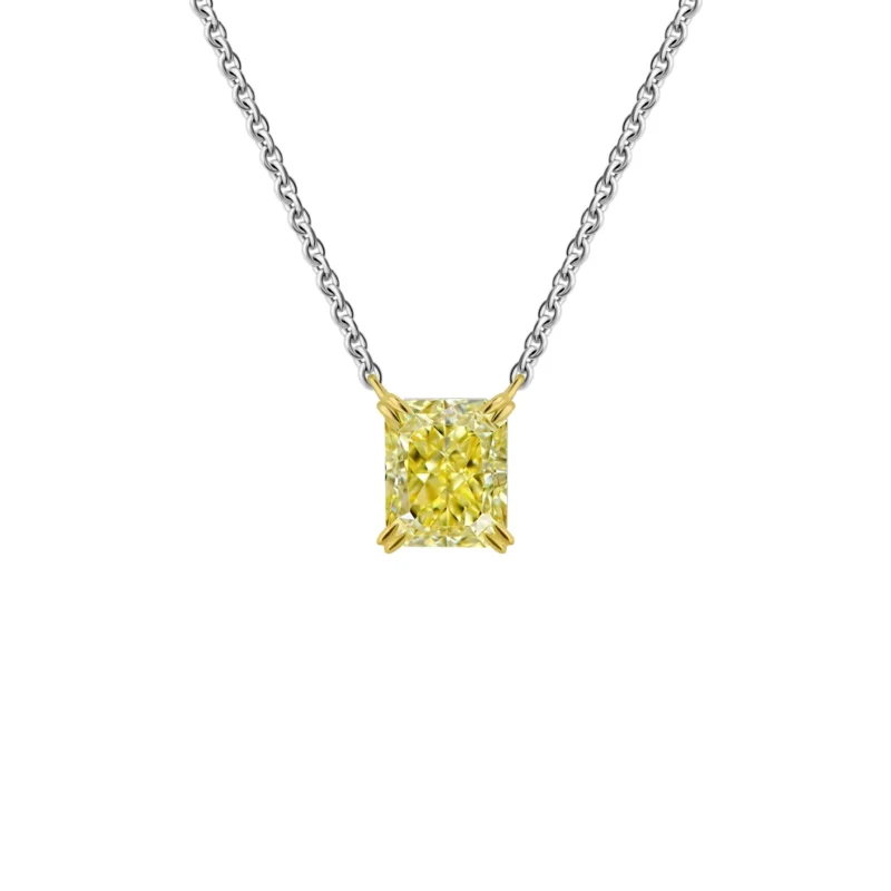 Yellow Radiant Cut Pendant Necklace - 1.08 ct Lab Diamonds