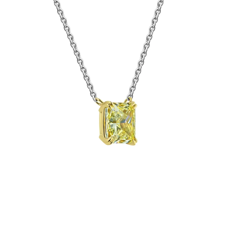 Yellow Radiant Cut Pendant Necklace - 1.08 ct Lab Diamonds