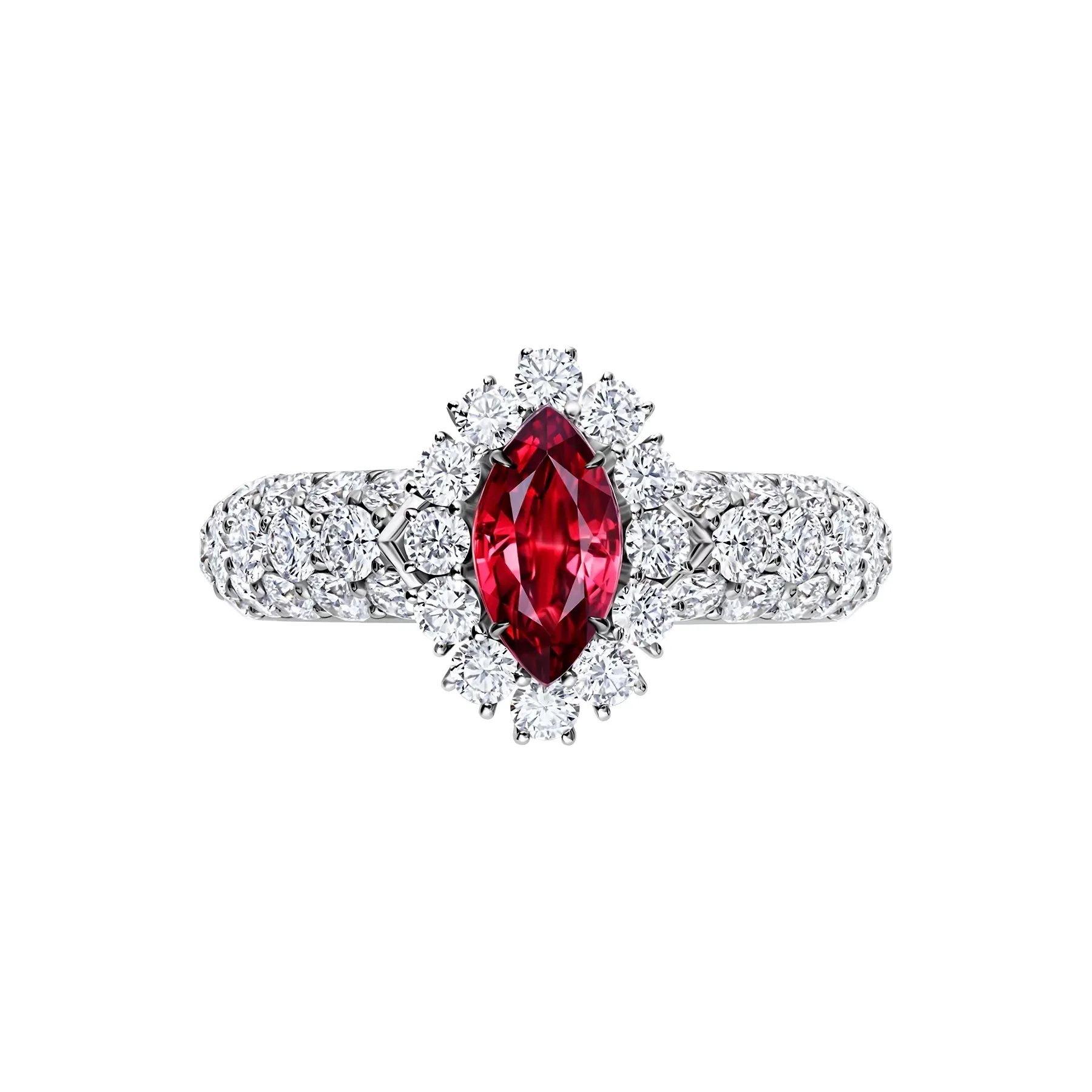 Marquise Cut Halo Ring - 3.29 ct Ruby & Lab Diamonds - Image 4