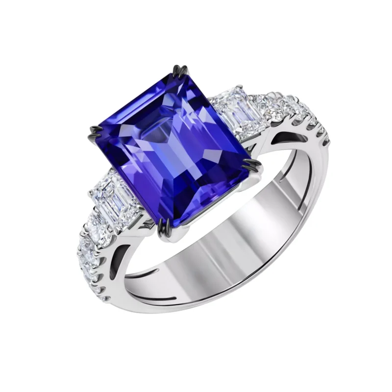 Octagon Cut Ring - 6.52 ct Tanzanite & Lab Diamonds