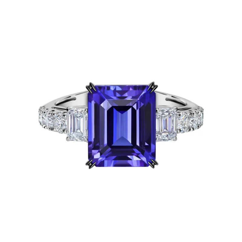 Octagon Cut Ring - 6.52 ct Tanzanite & Lab Diamonds