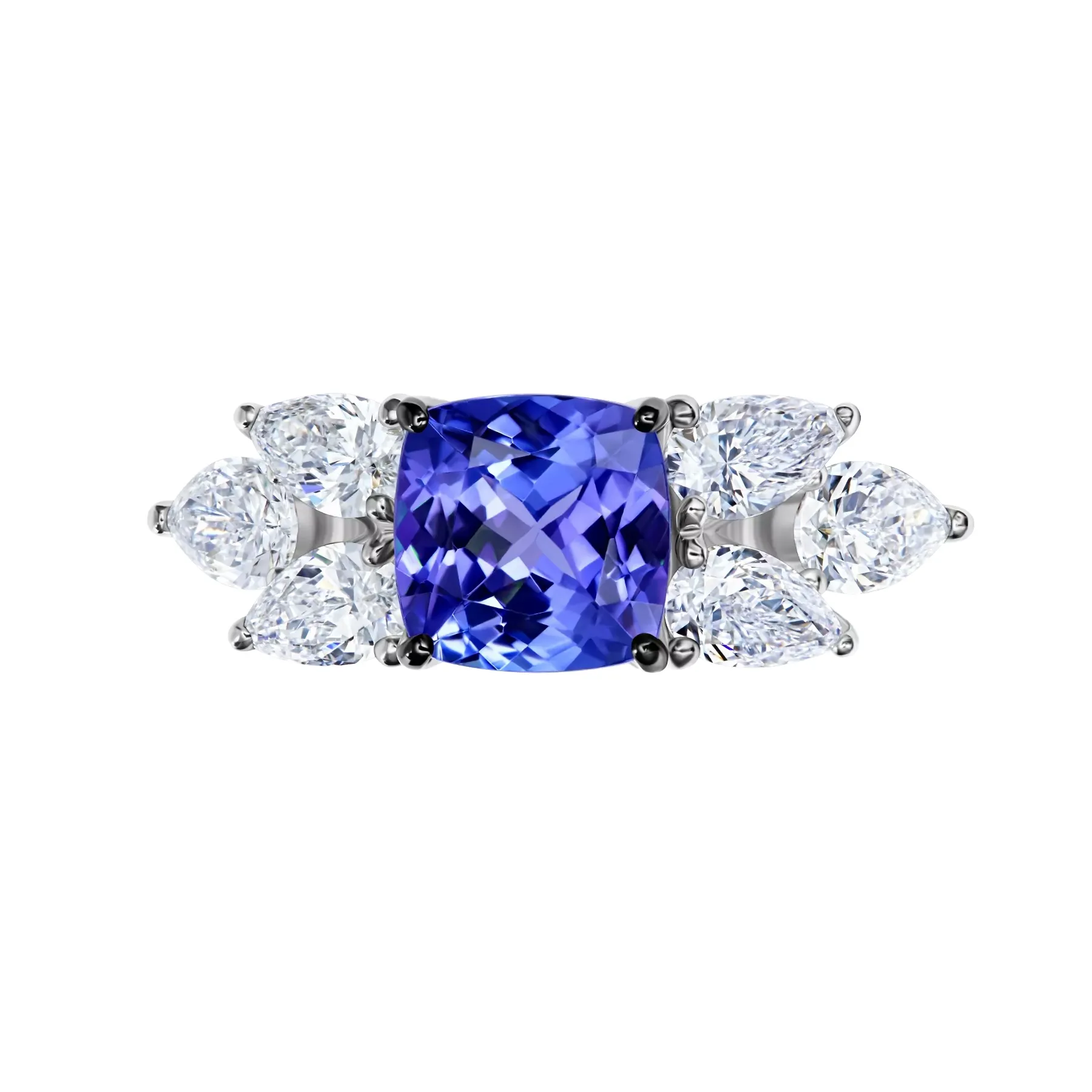 14K White Gold Ring with Cushion-Cut Tanzanite and Lab Diamonds - Image 3