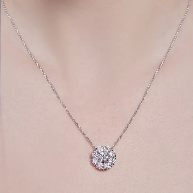 Round Cut Cluster Pendant Necklace - 2.48 ct Lab Diamonds