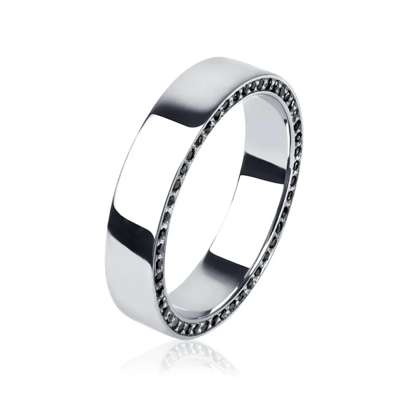 Platinum Wedding Band with Black Diamonds – 950 Platinum, 4.3 mm, 0.67 ct, Free Engraving