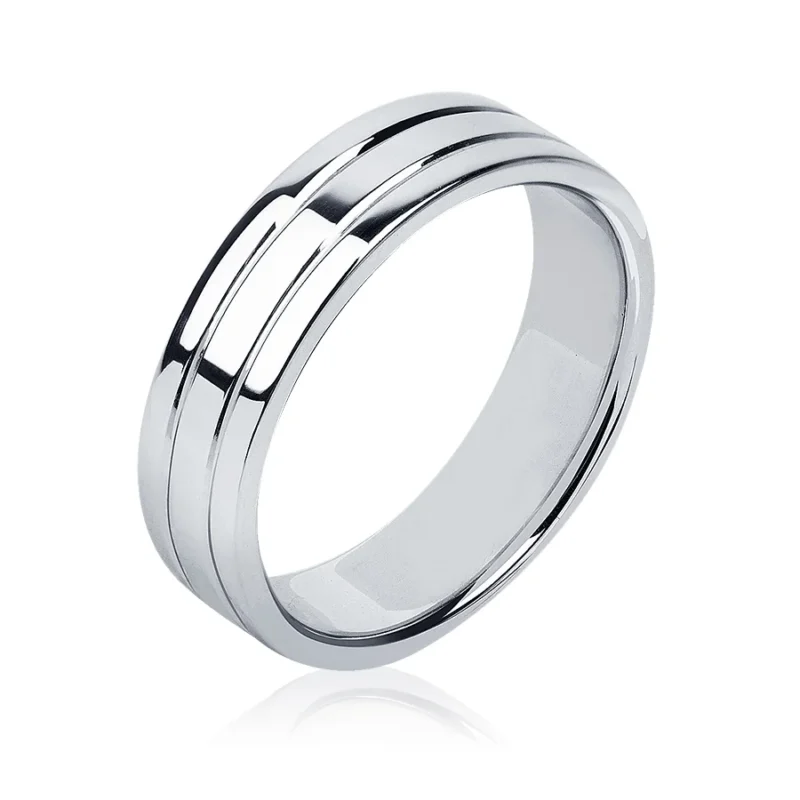Platinum 950 Men’s Wedding Band – Modern Double Groove Design
