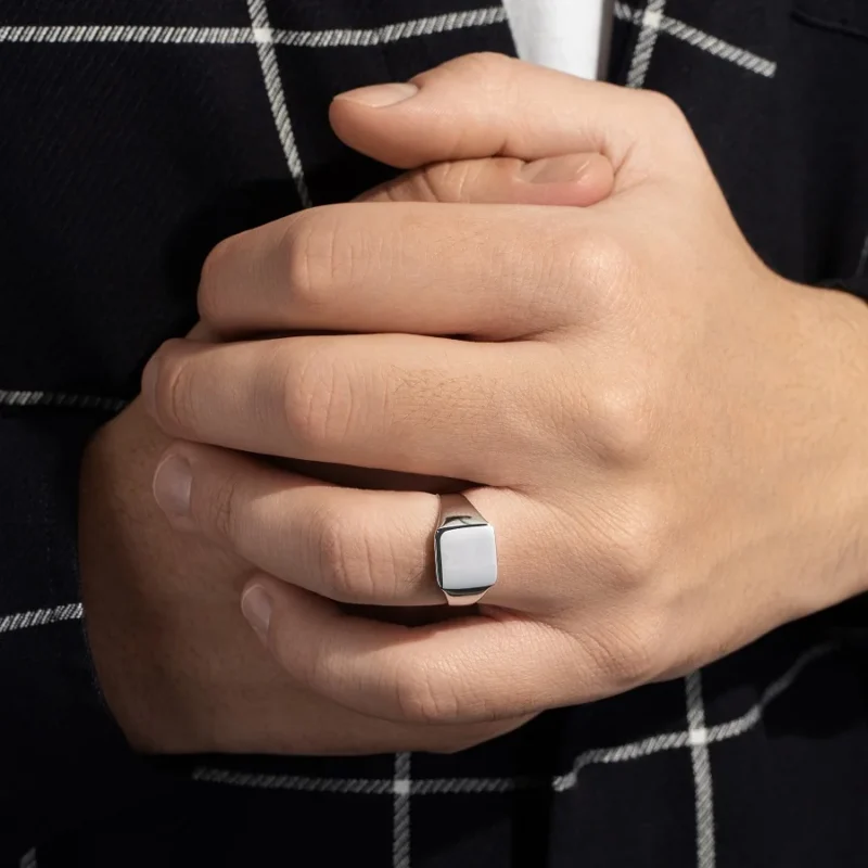 Platinum 950 Men’s Signet Ring – Solid 9.6g Luxury Square Face Minimalist Platinum Jewelry